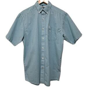 Ariat Pro Series Button Down Shirt Mens Medium M Teal Plaid Short Sleeve Rodeo